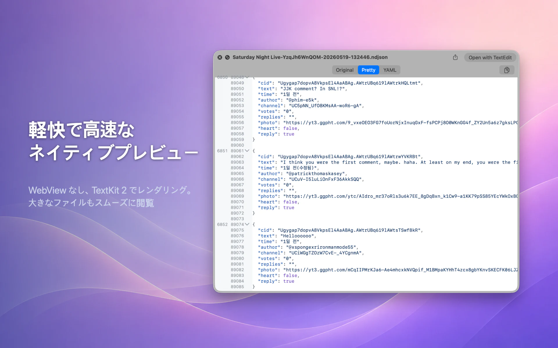 QLook JSON — Mac 10
